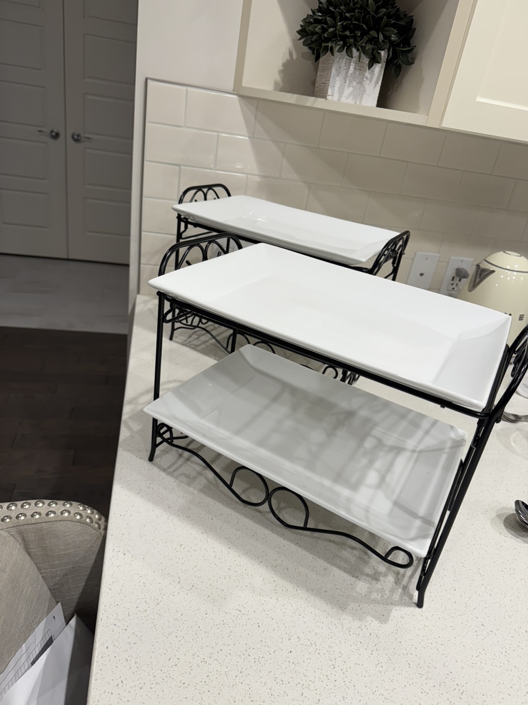Two-Tiered Serving Platters with Metal Stands