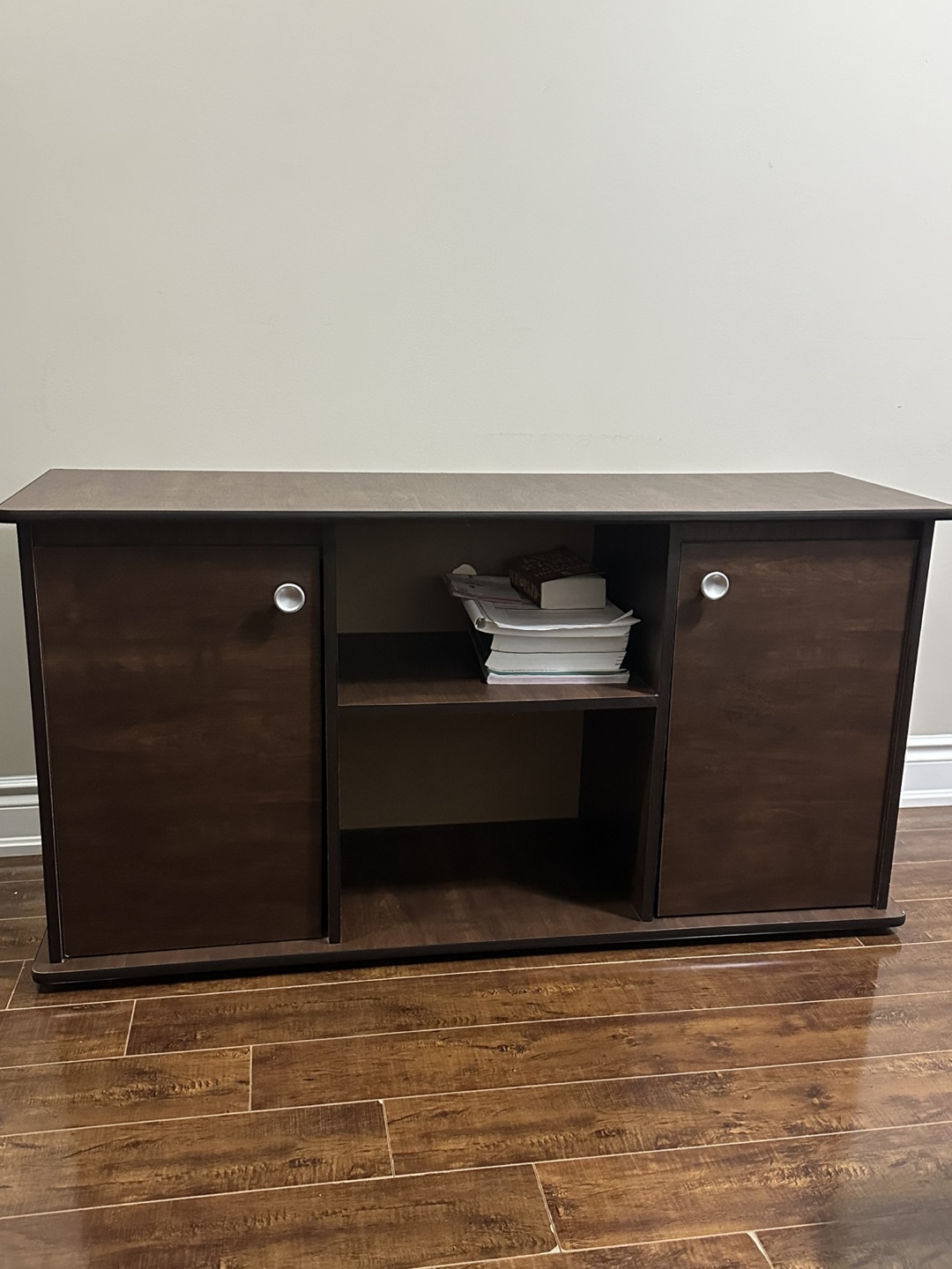 Dark Brown Wooden Cabinet with Two Doors and Shelf - photo 2