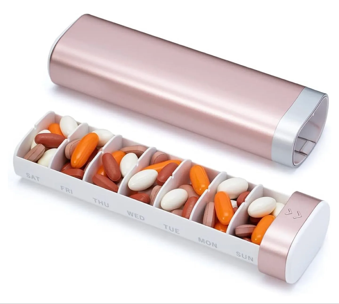 7-Day Pill Organizer with Easy-Open Case – Rose Gold image indicator(5)