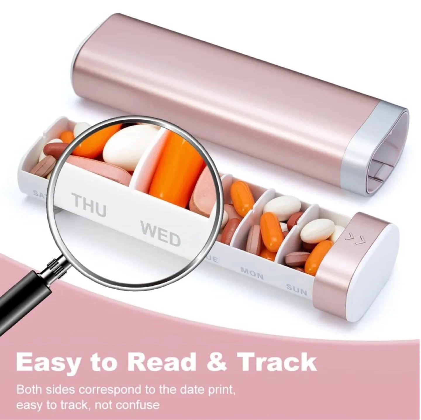 7-Day Pill Organizer with Easy-Open Case – Rose Gold image indicator(4)