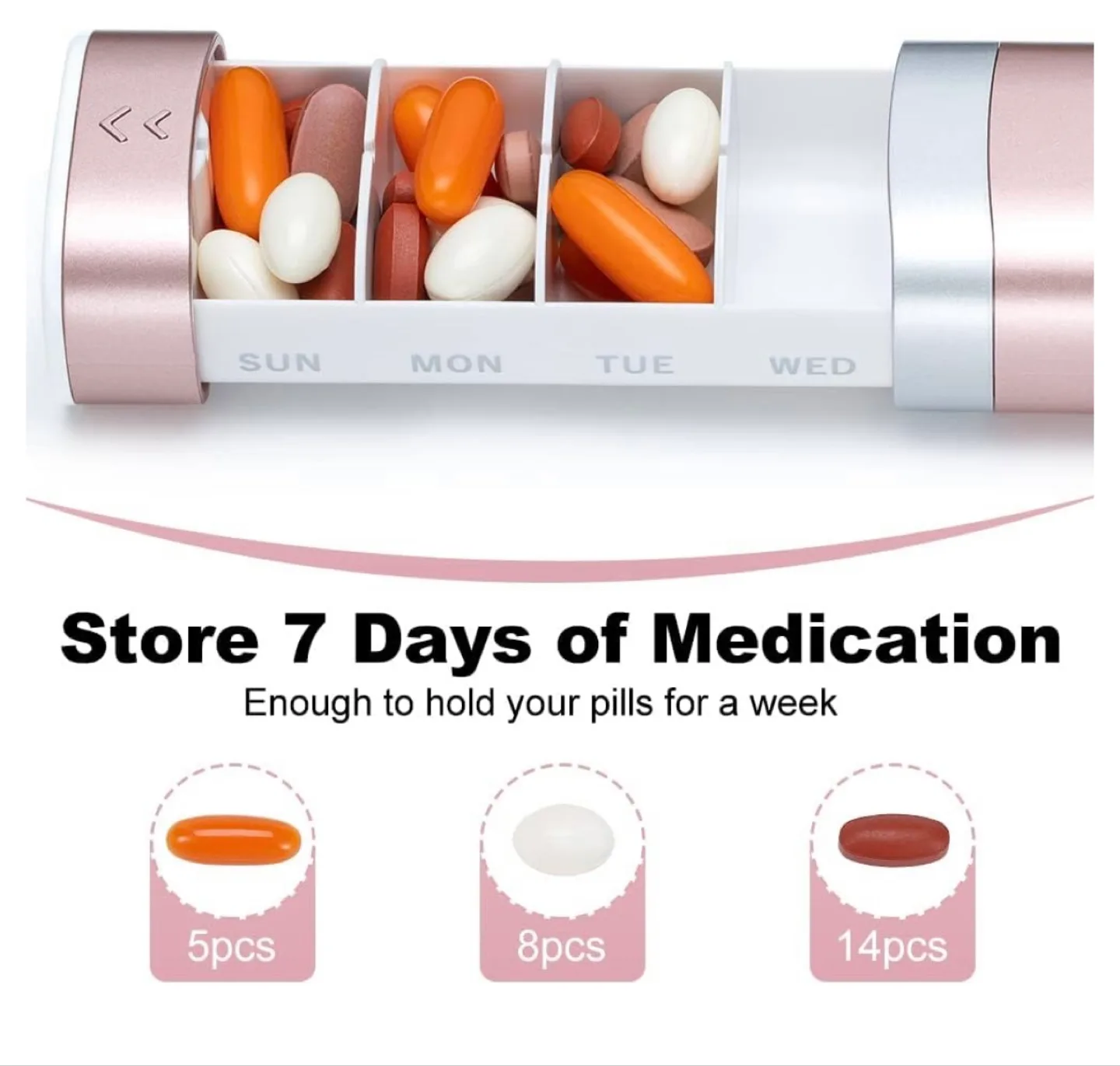 7-Day Pill Organizer with Easy-Open Case – Rose Gold image indicator(2)