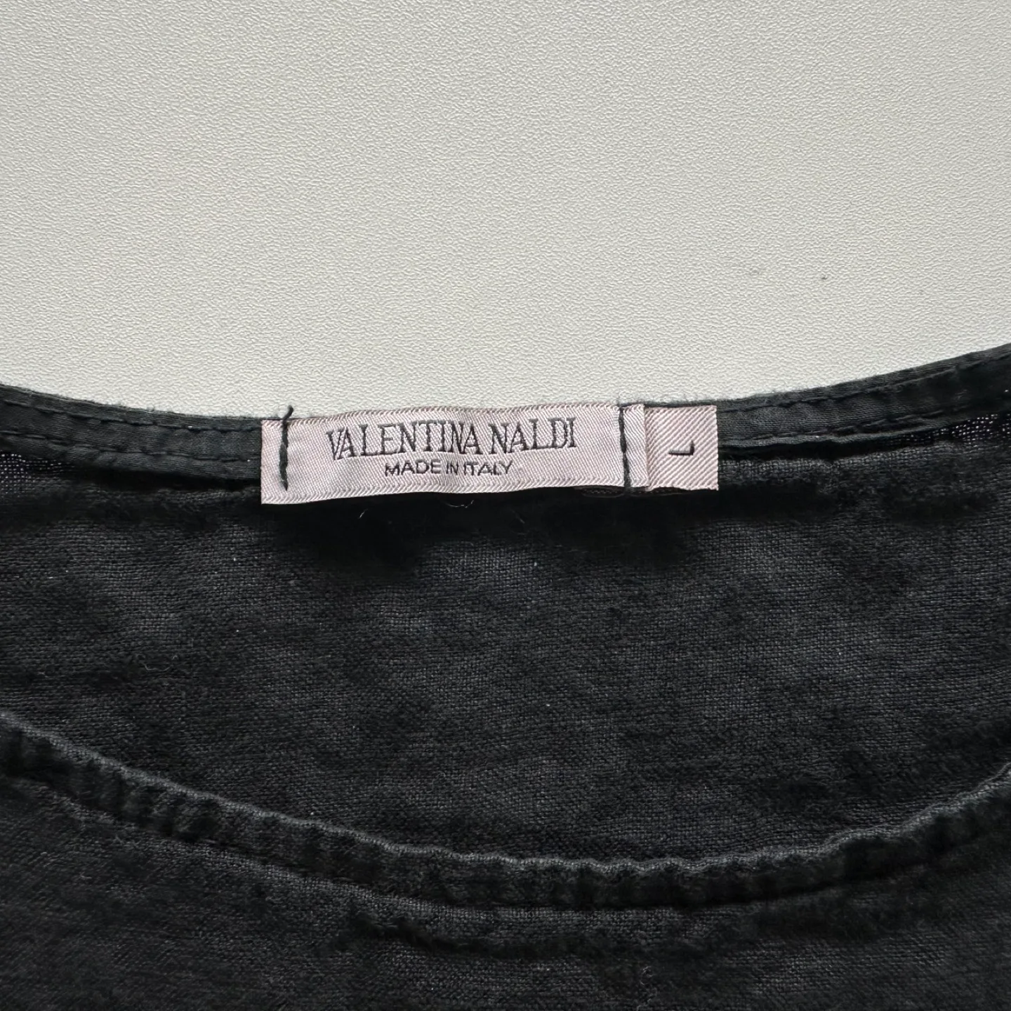 Valentina Nalidi Black Linen Tiered Midi Dress Size L image indicator(3)