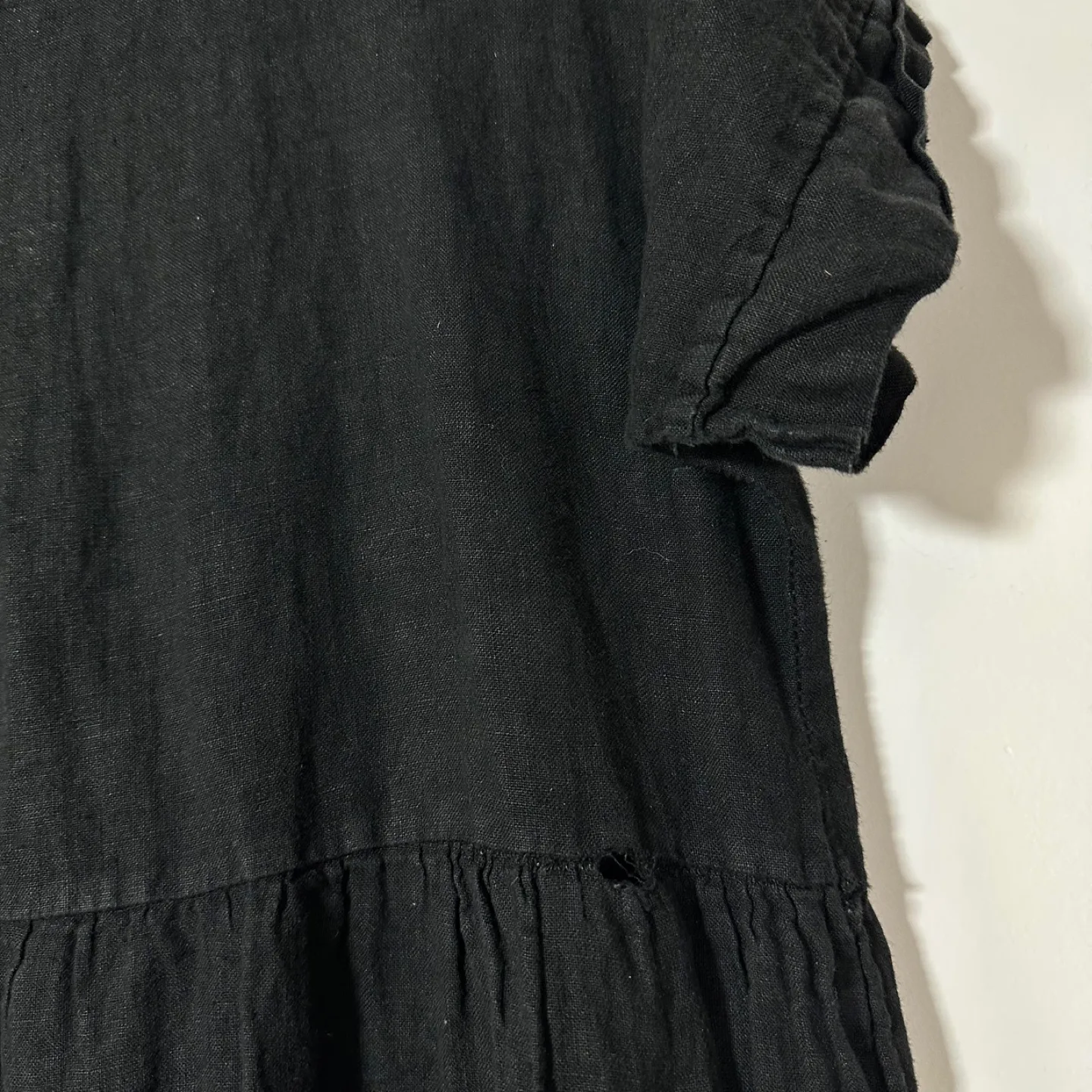 Valentina Nalidi Black Linen Tiered Midi Dress Size L image indicator(7)