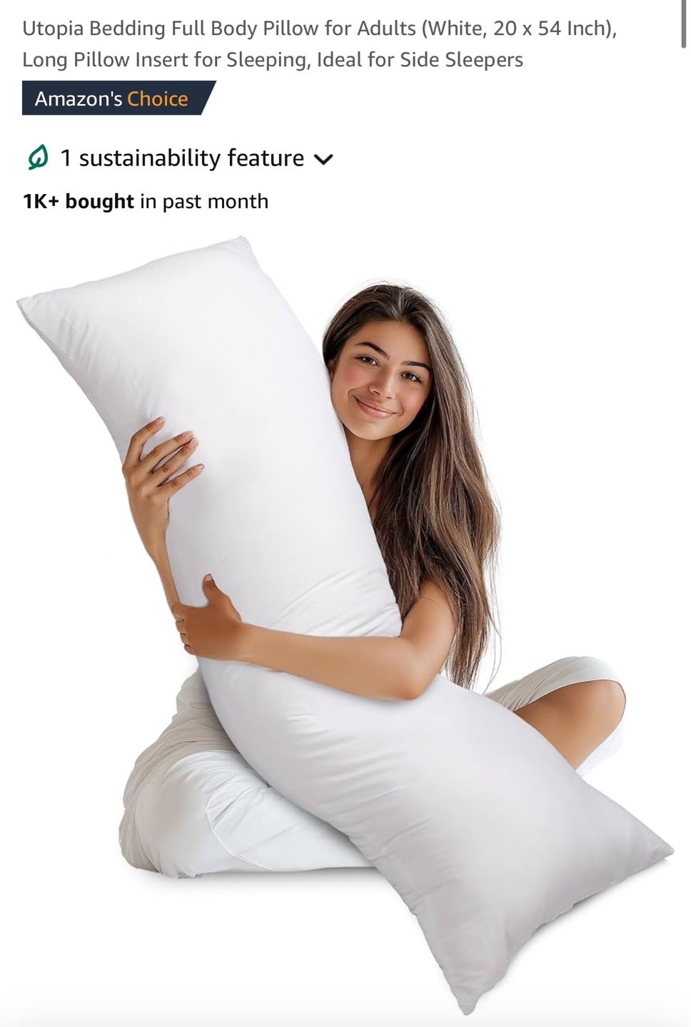 Utopia Bedding Full Body Pillow 20x54”