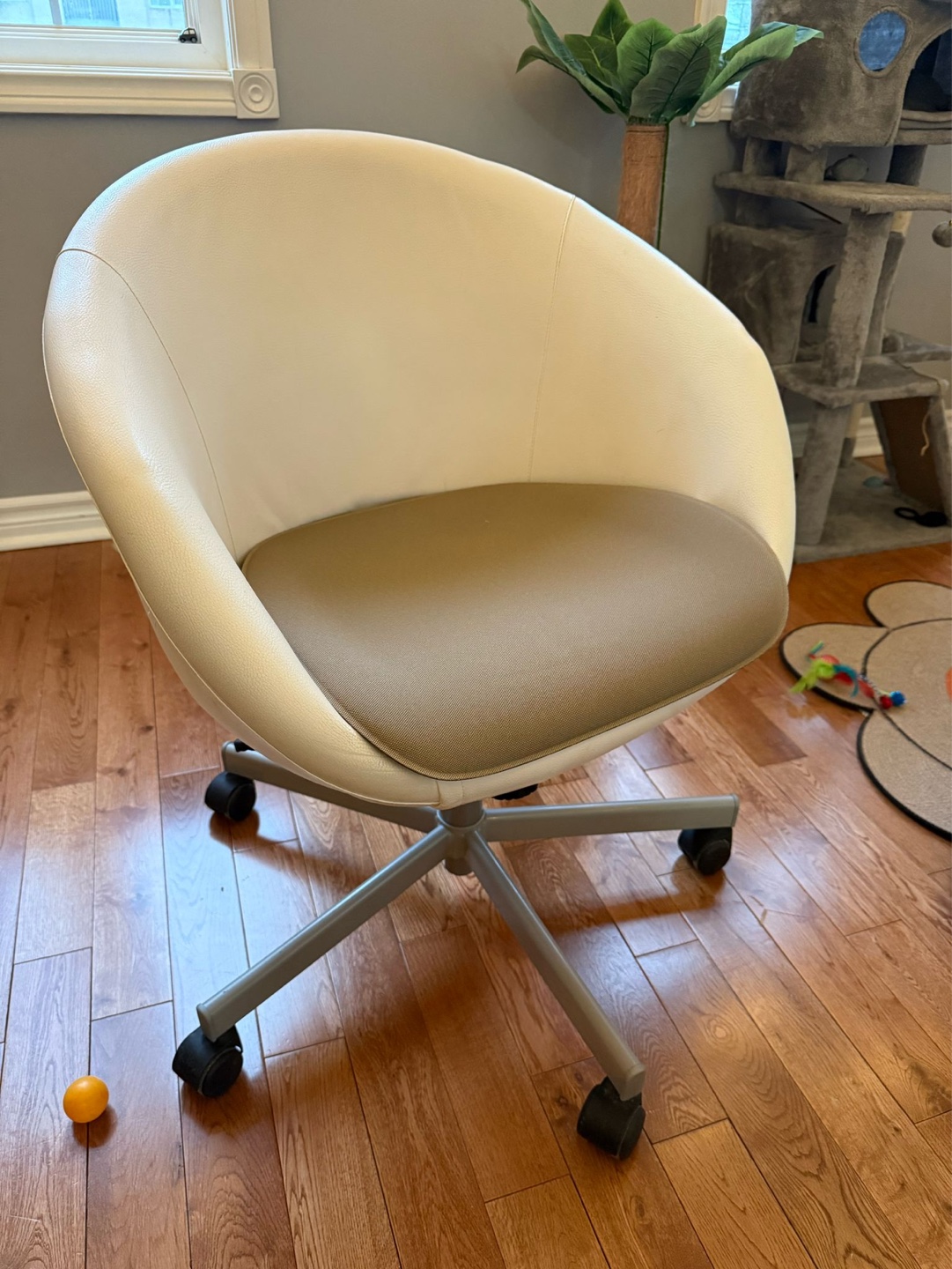 White Swivel Office Chair with Caster Wheels