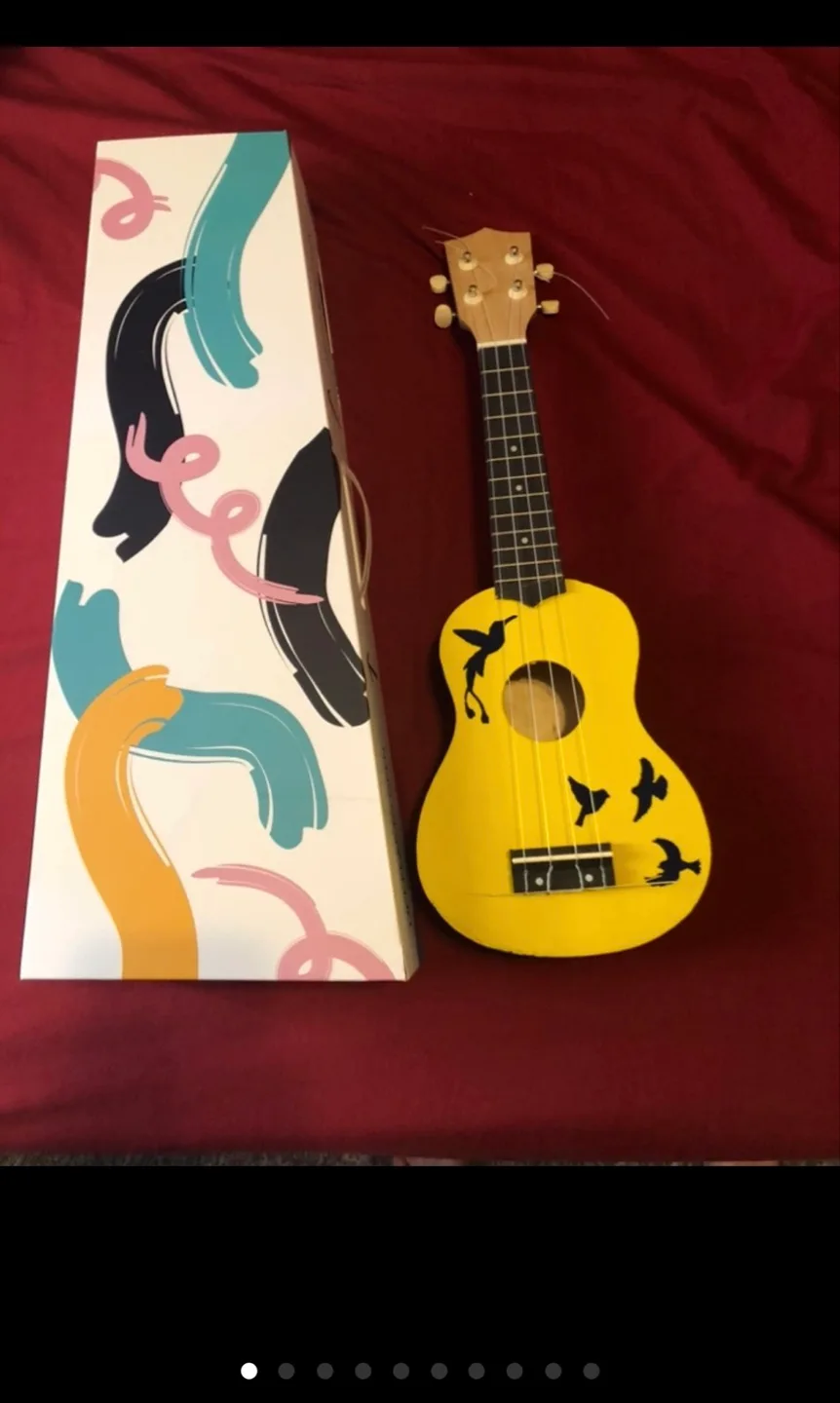 Yellow Ukulele with Bird Design - New in Box