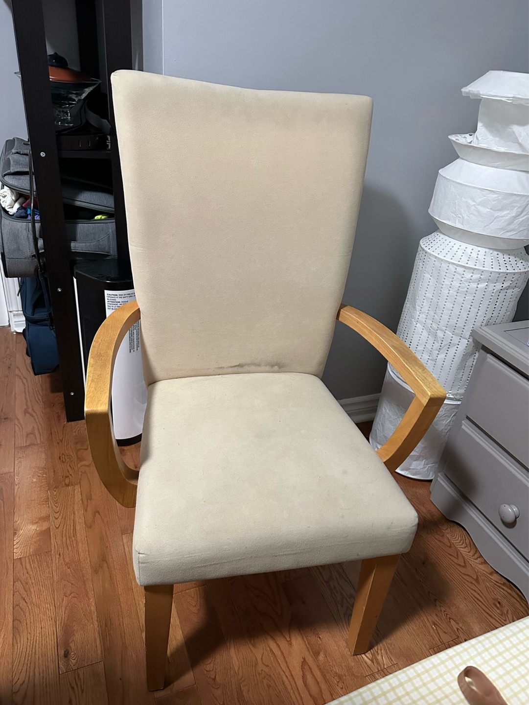 Beige Fabric Dining Chair with Light Wood Legs