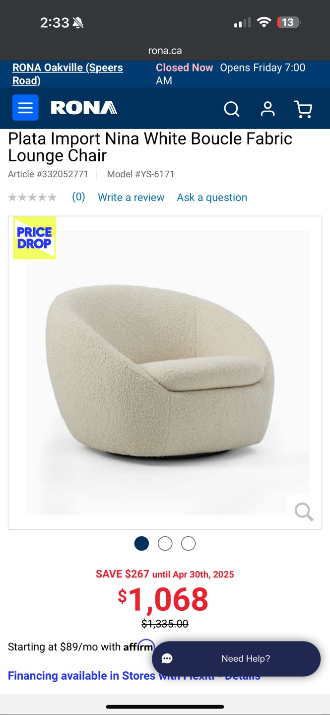 Nina White Boucle Lounge/Accent Chair - photo 3