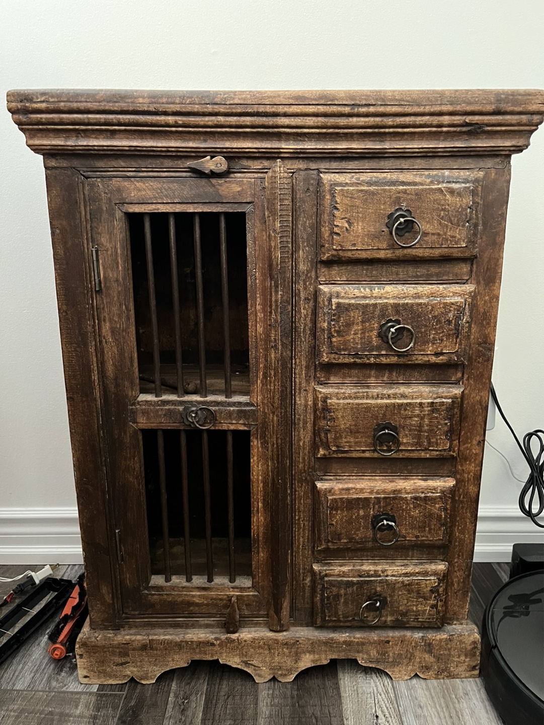 Antique Wooden Cabinet with Five Drawers