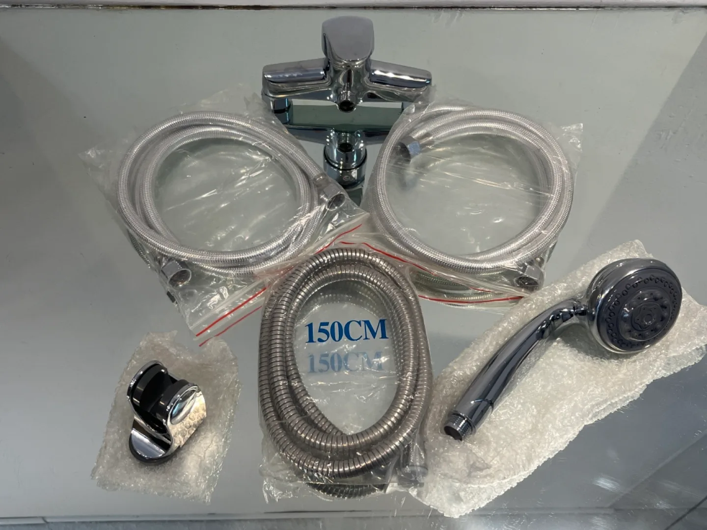 New Chrome Shower Faucet Set with Shower Head and Hoses image indicator(2)