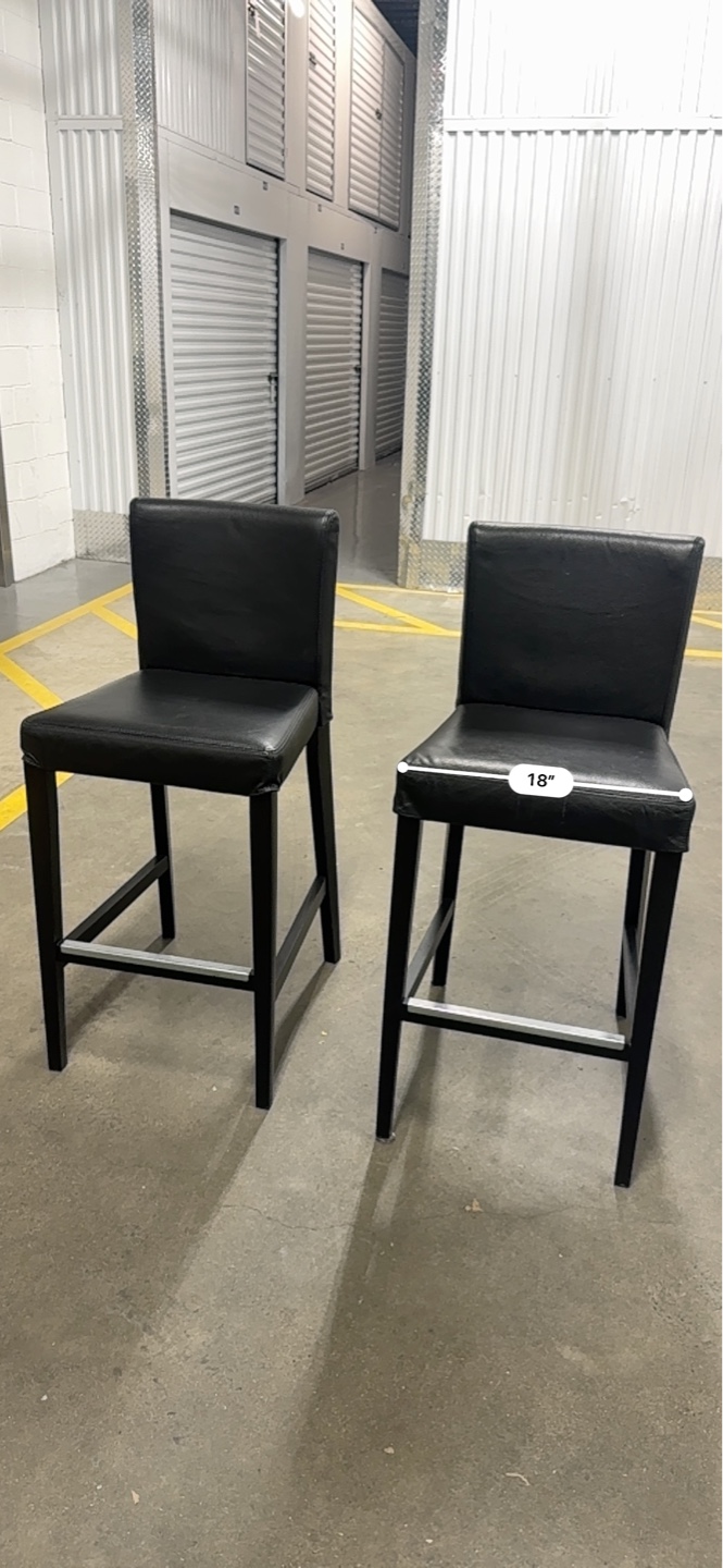 Pair of Black Leather Bar Stools - photo 2