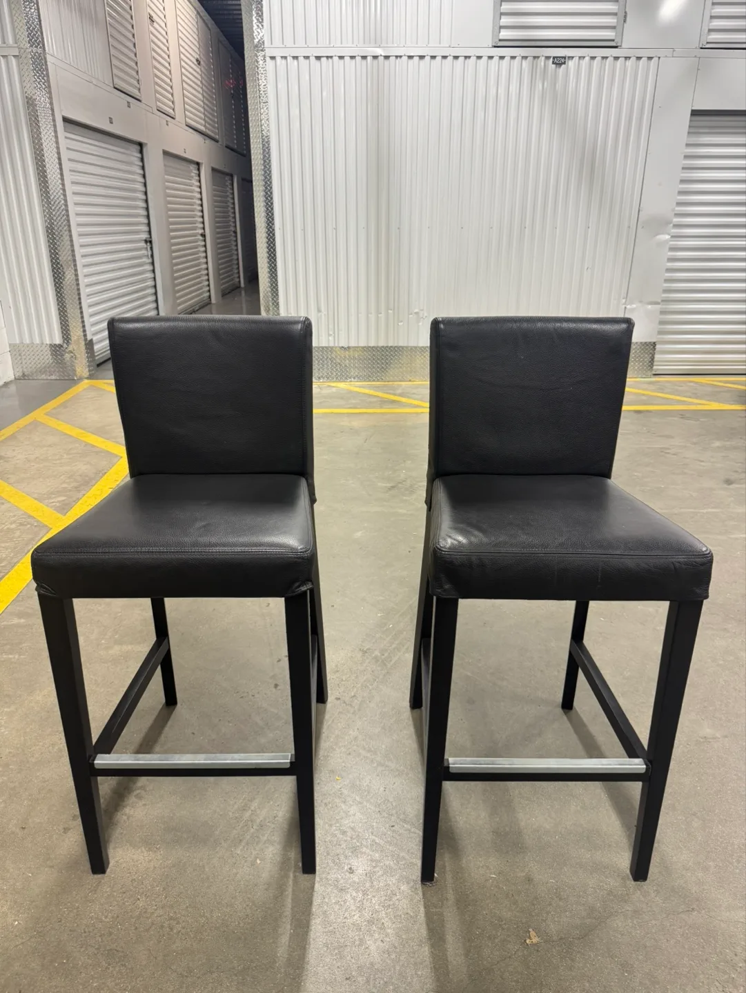 Pair of Black Leather Bar Stools thumbnail