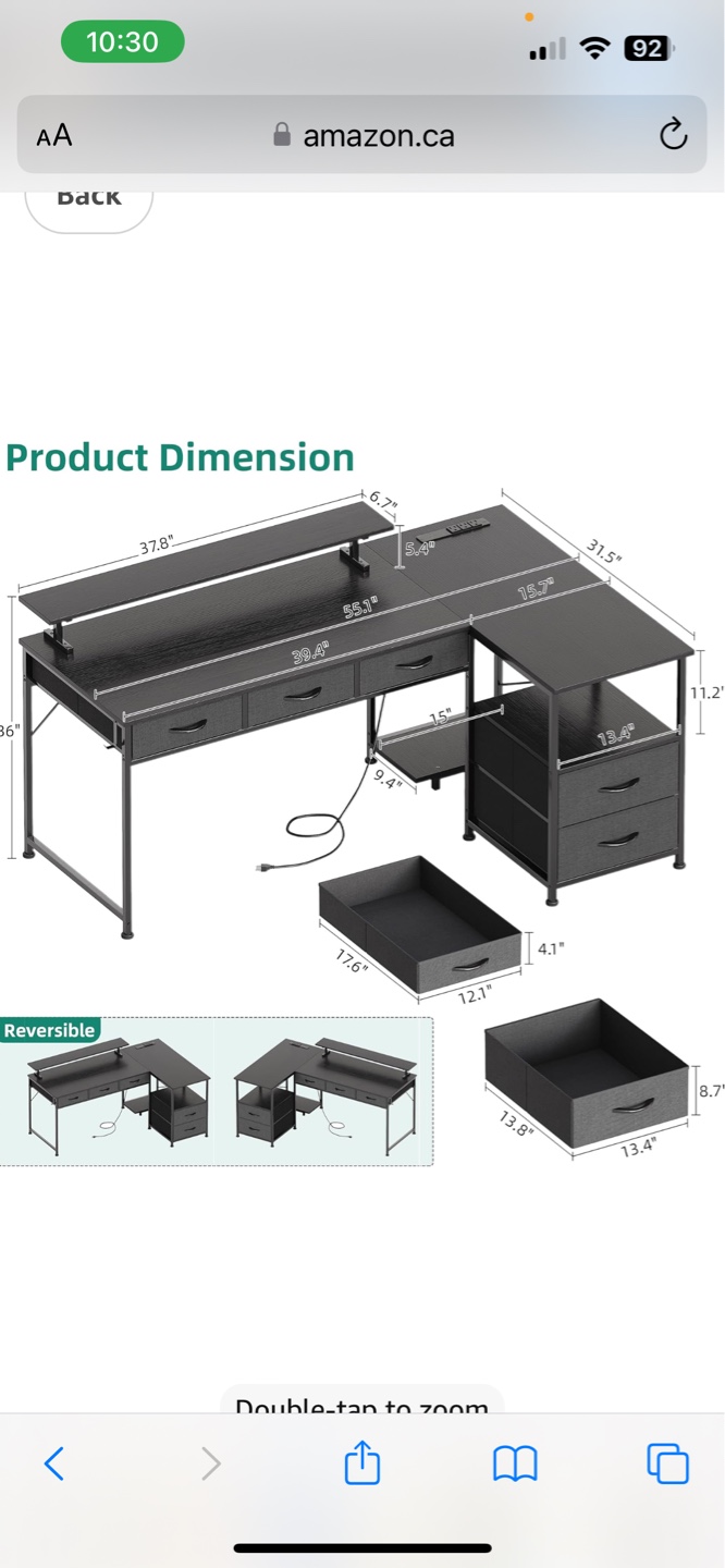 Mexin 55 Inch L Shaped Computer Desk with LED Light Strip - photo 2