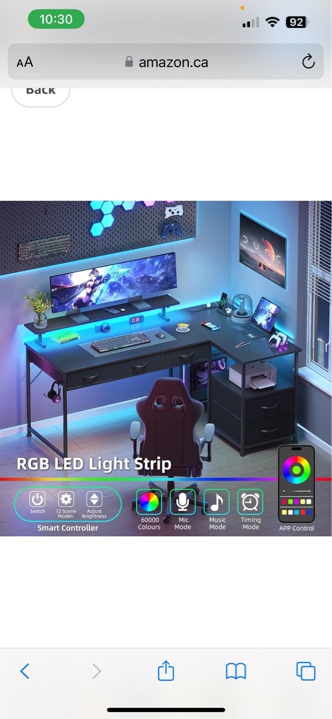 Mexin 55 Inch L Shaped Computer Desk with LED Light Strip - photo 4