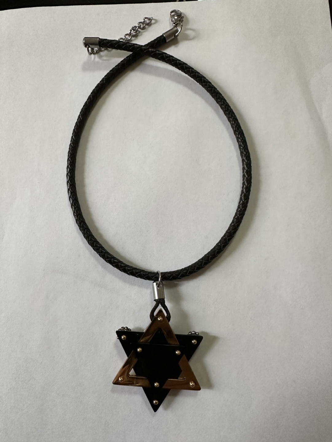 Baraka Black Leather Necklace with Gold Star of David - photo 3