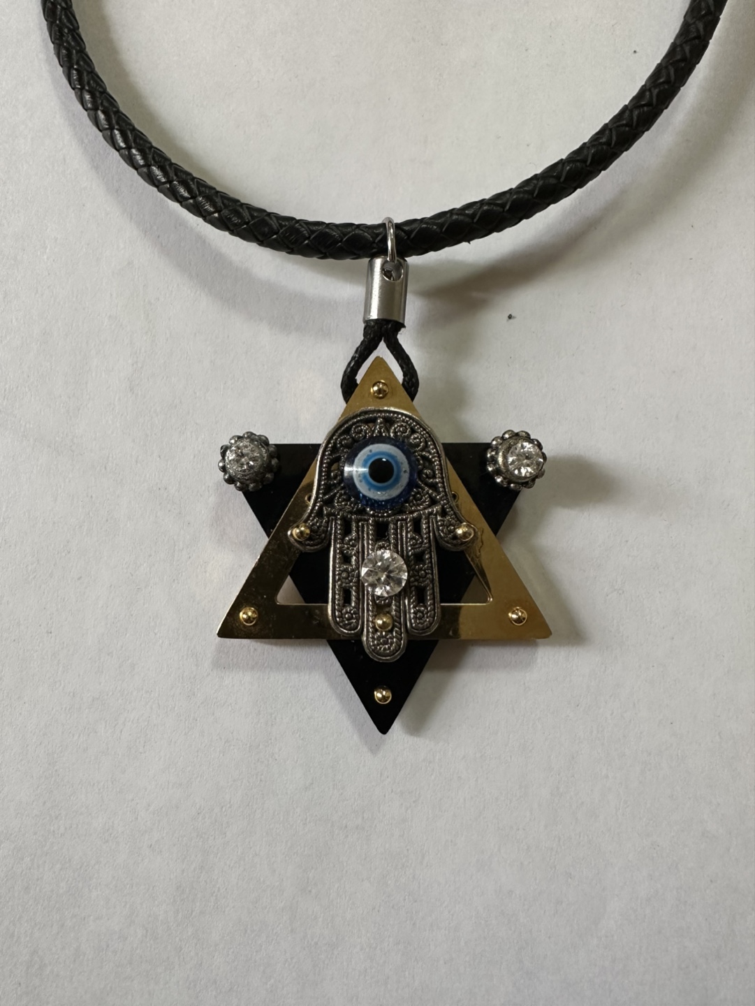 Baraka Black Leather Necklace with Gold Star of David