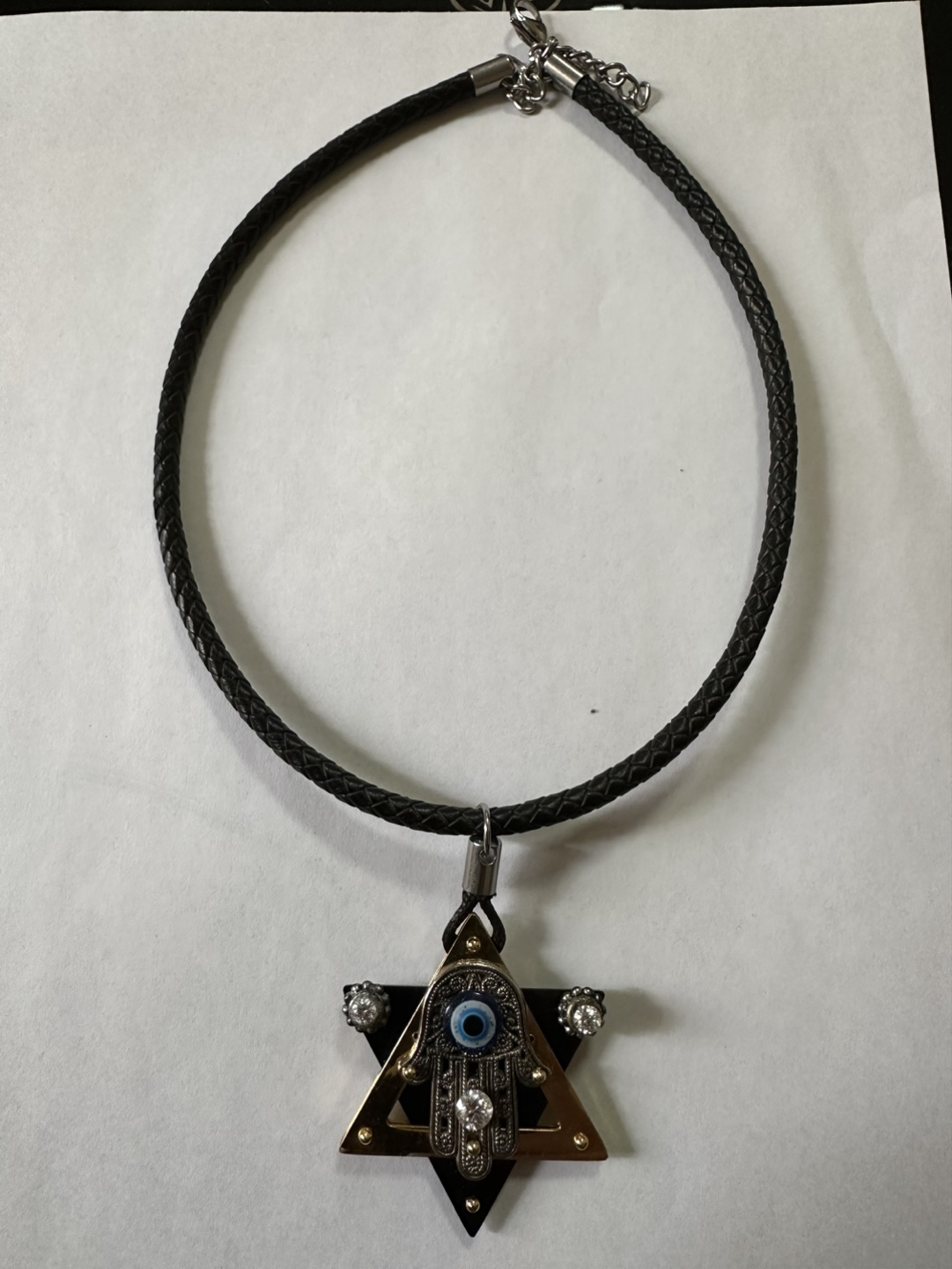 Baraka Black Leather Necklace with Gold Star of David - photo 2