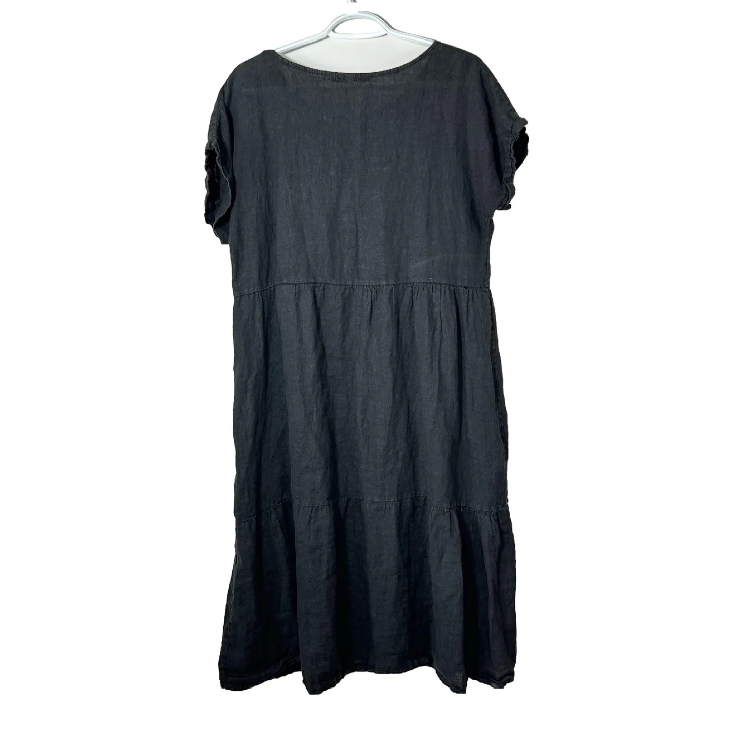 Valentina Nalidi Black Linen Tiered Midi Dress Size L image indicator(2)