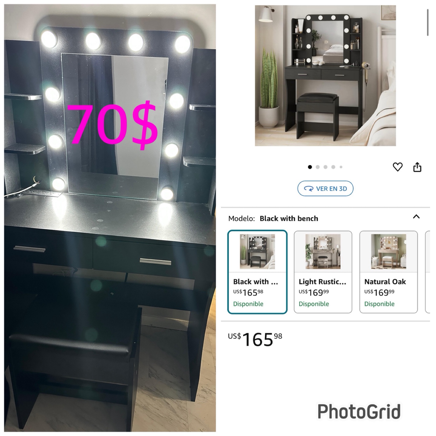 Hollywood Vanity Makeup Desk with Lights and Stool