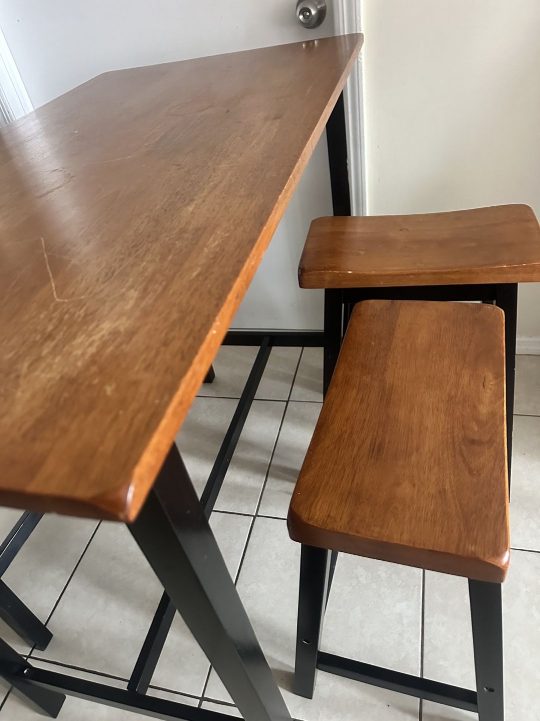Wood Kitchen Table Set with Bench and Two Stools