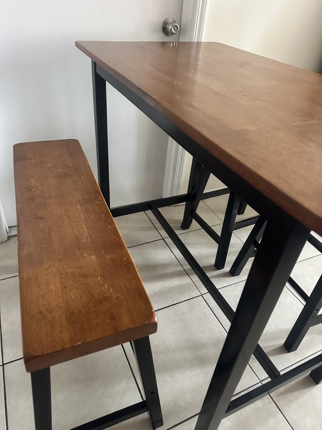 Wood Kitchen Table Set with Bench and Two Stools - photo 4