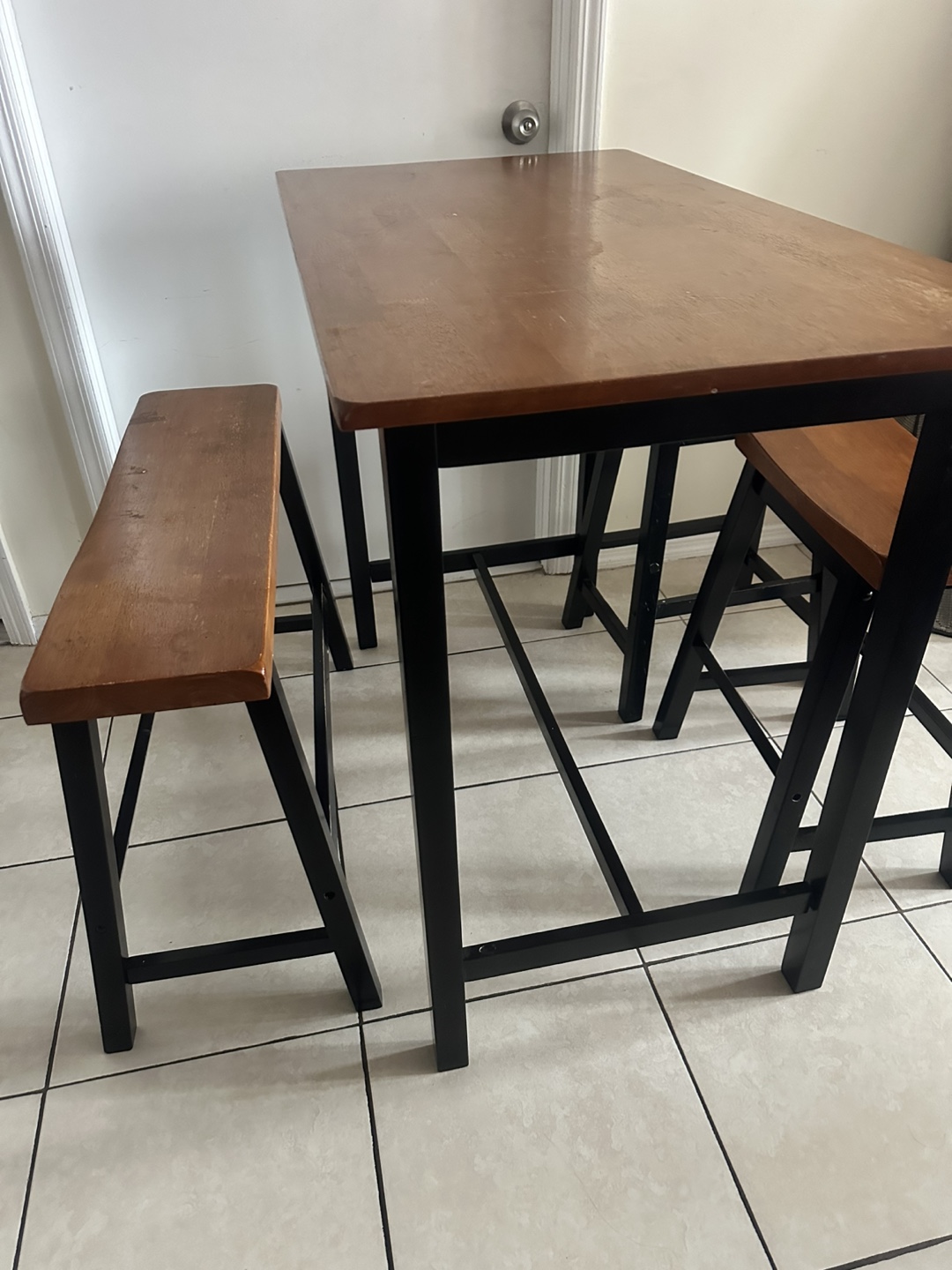Wood Kitchen Table Set with Bench and Two Stools - photo 2