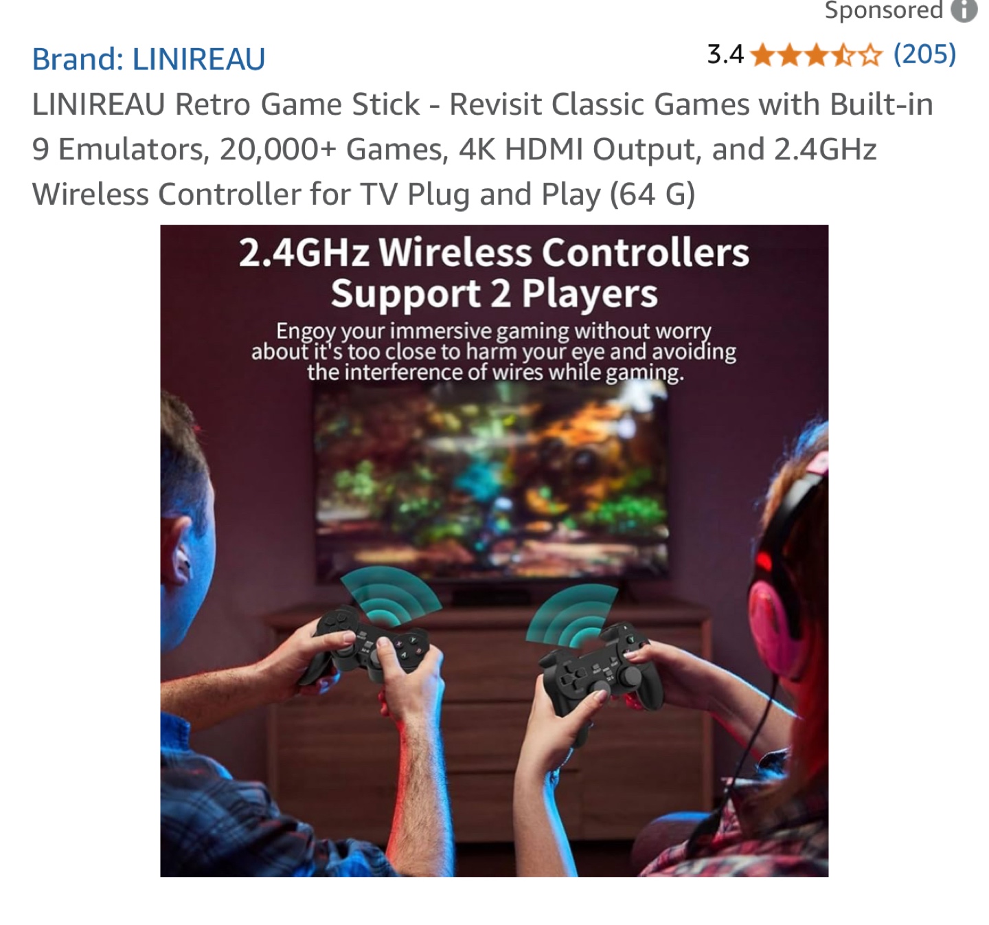 LINIREAU Retro Game Stick - 20,000+ Games
