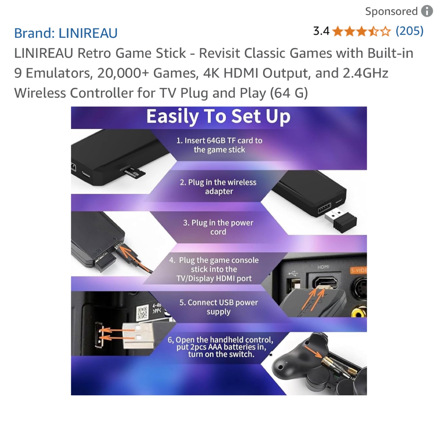 LINIREAU Retro Game Stick - 20,000+ Games - photo 2