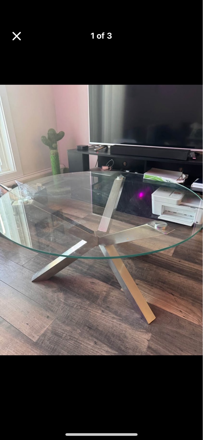 Glass Top Coffee Table with Metal Base
