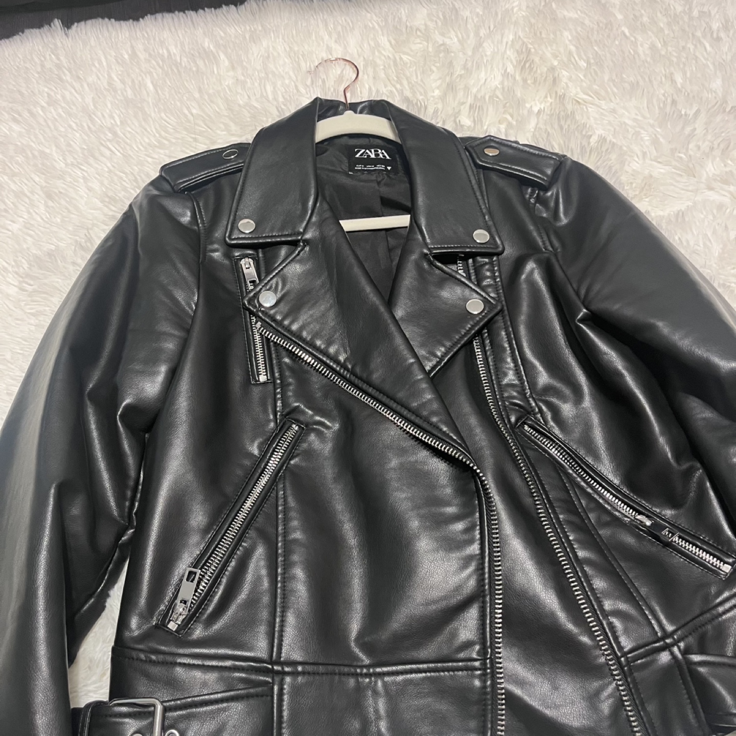 Zara Black Leather Moto Jacket - Size M - photo 2