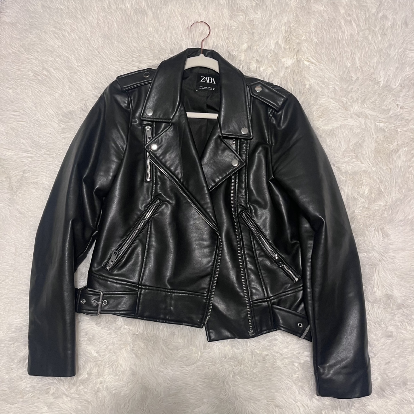 Zara Black Leather Moto Jacket - Size M