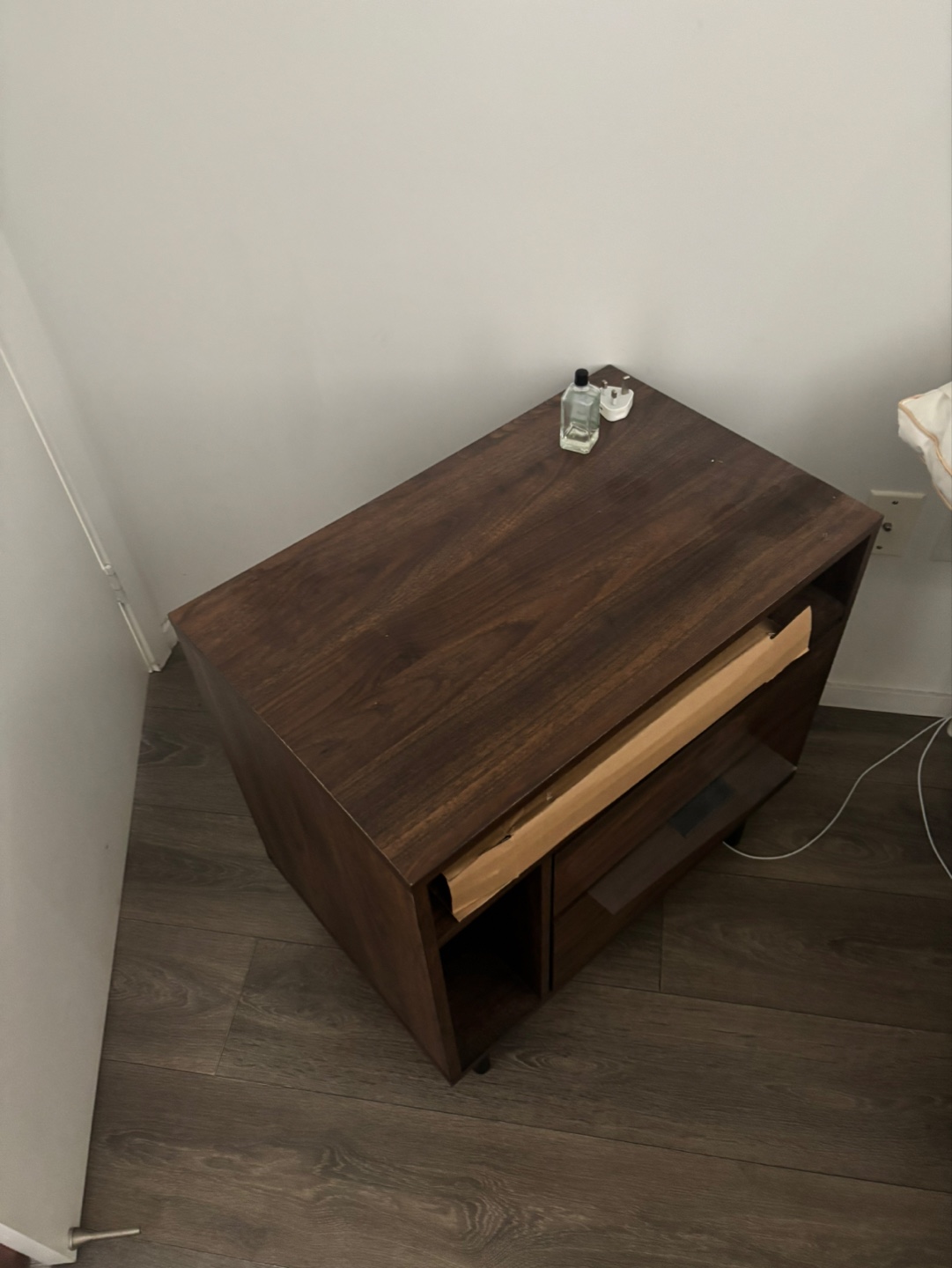 Dark Brown Wooden Nightstand with Drawer - photo 2