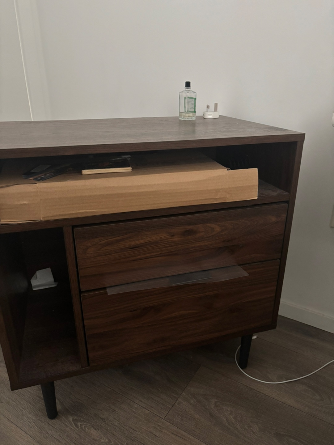 Dark Brown Wooden Nightstand with Drawer