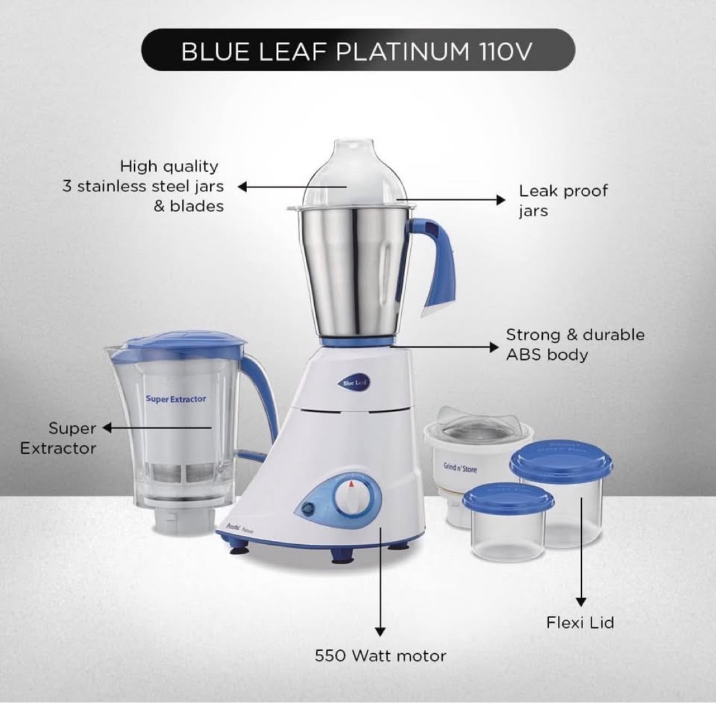 Preetthi Blue Leaf Platinum 550-Watt Mixer Grinder - photo 5