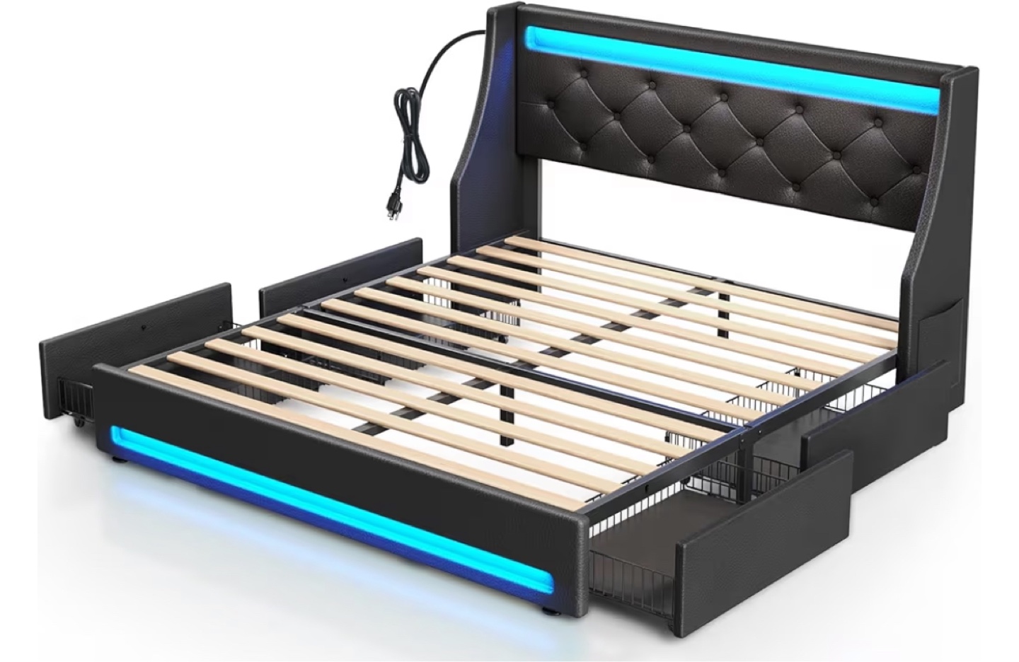 LED Light Up Bed Frame with 4 Storage & Cloud mattress stack - photo 2