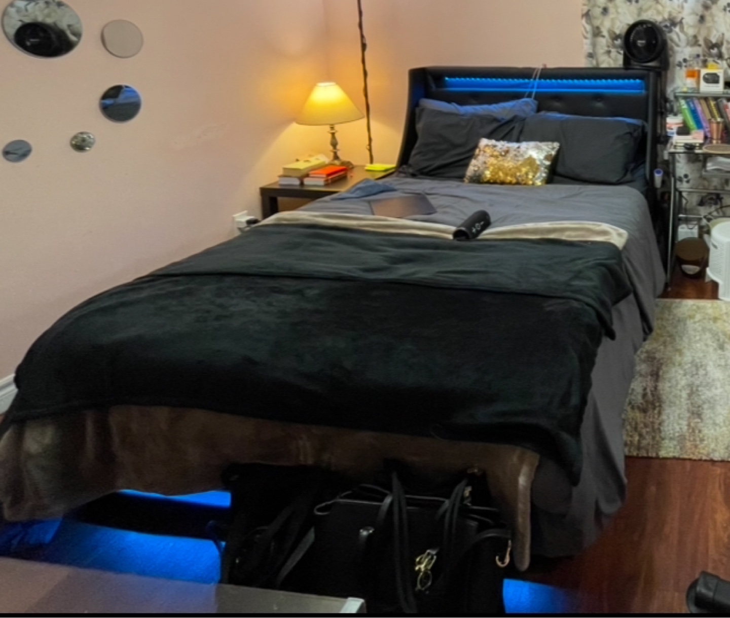 LED Light Up Bed Frame with 4 Storage & Cloud mattress stack