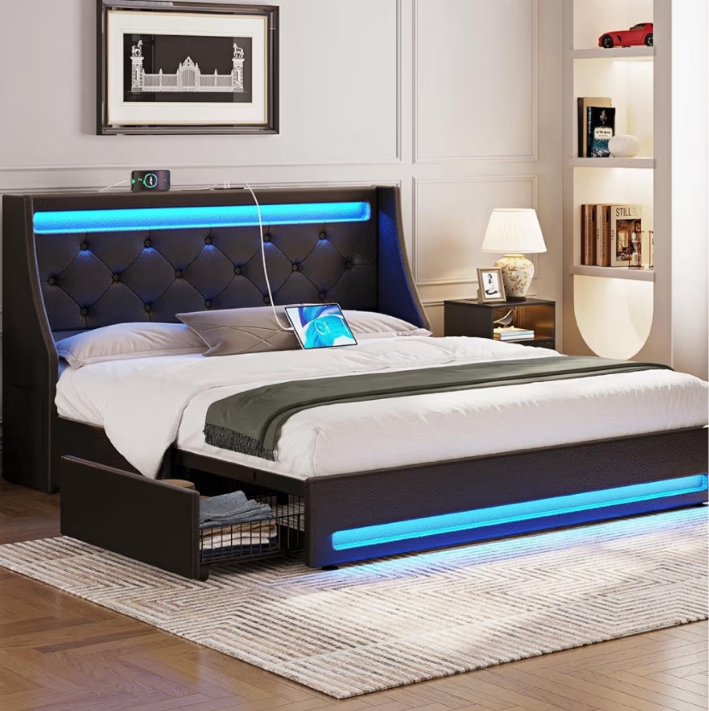 LED Light Up Bed Frame with 4 Storage & Cloud mattress stack - photo 3