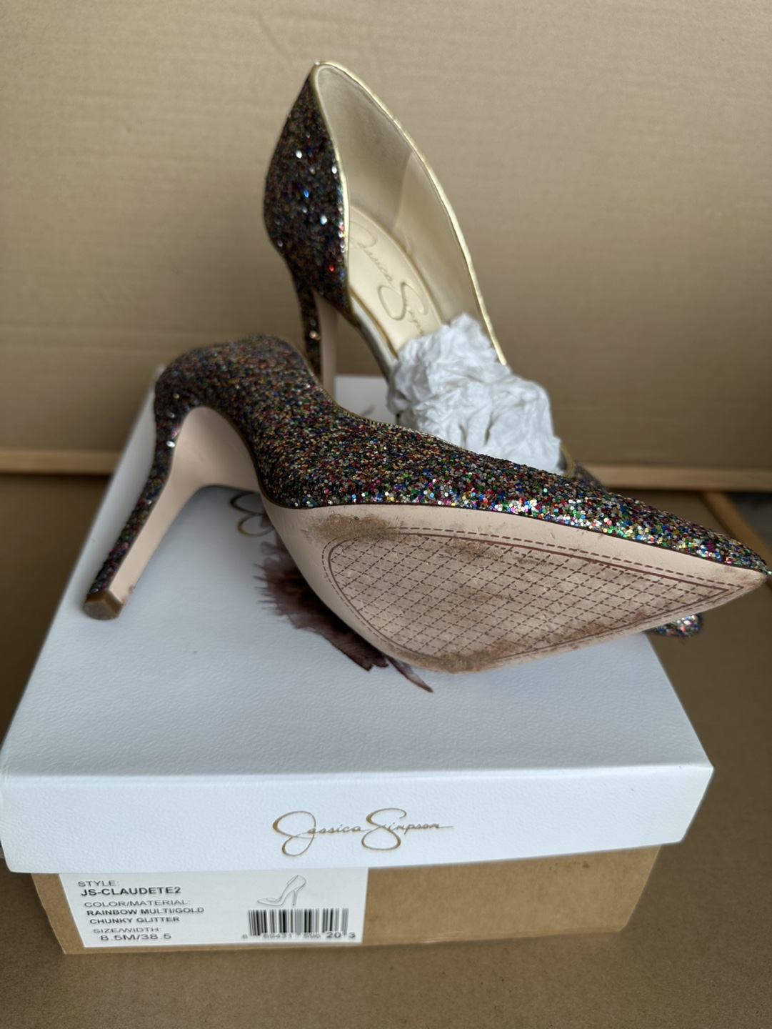 Jessica Simpson Laudetez Rainbow Multi/Gold Chunky Glitter Heels - photo 4