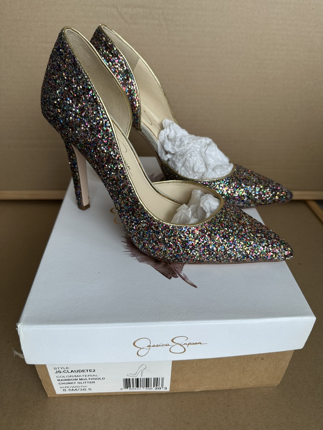 Jessica Simpson Laudetez Rainbow Multi/Gold Chunky Glitter Heels