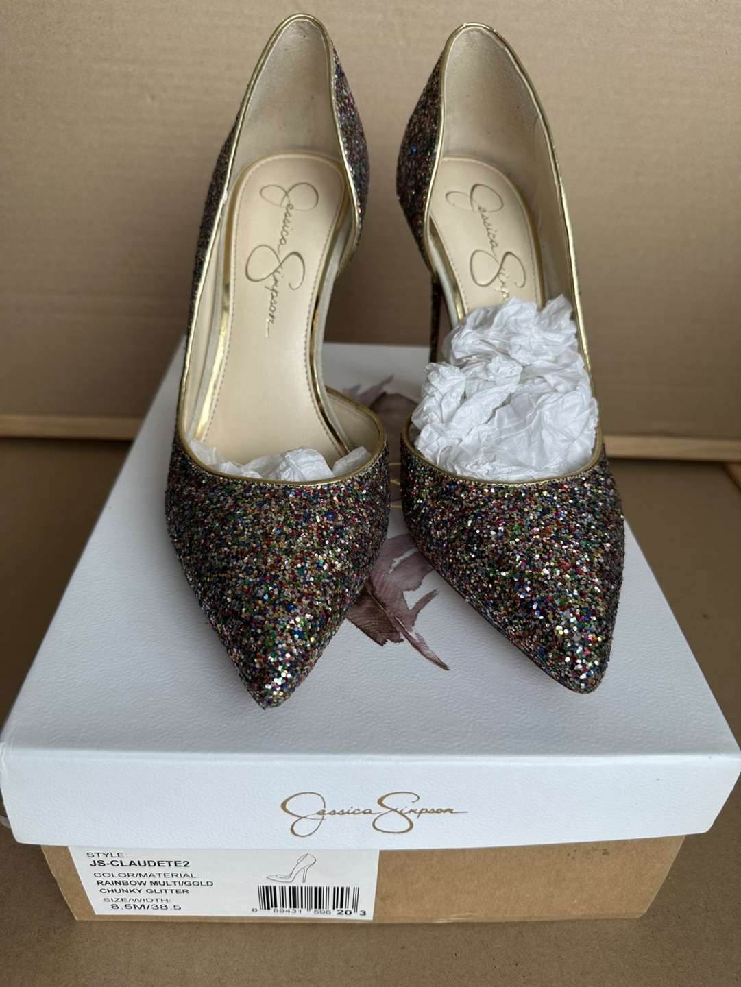 Jessica Simpson Laudetez Rainbow Multi/Gold Chunky Glitter Heels - photo 2