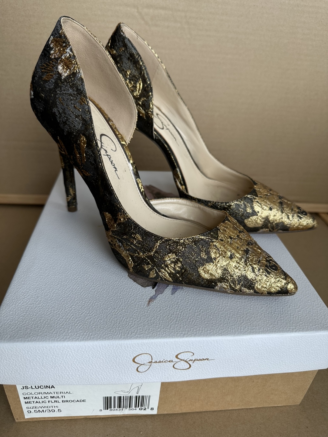 Jessica Simpson Lucina Metallic Floral Brocade Heels