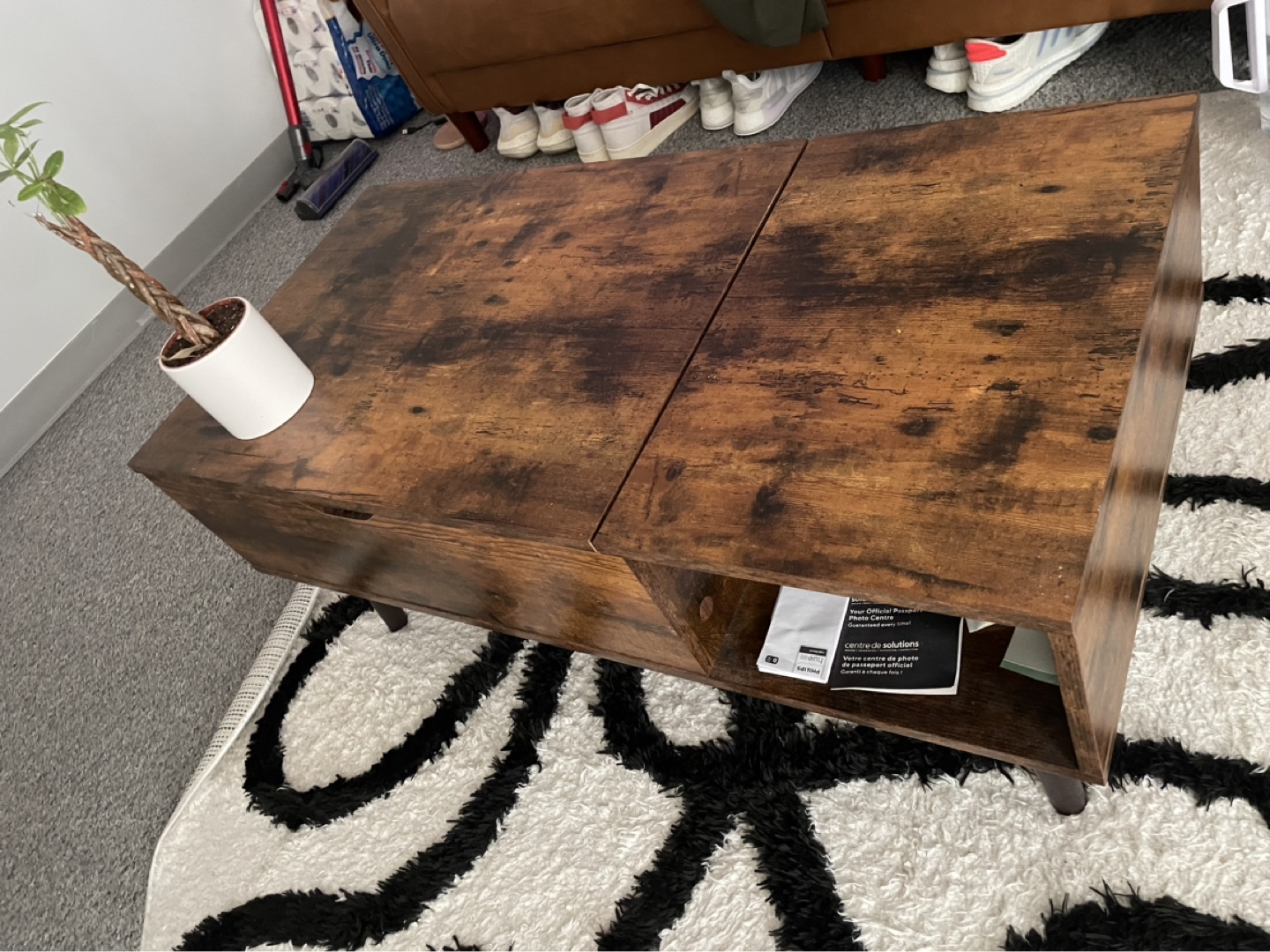 Rustic Brown Lift-Top Coffee Table with Storage