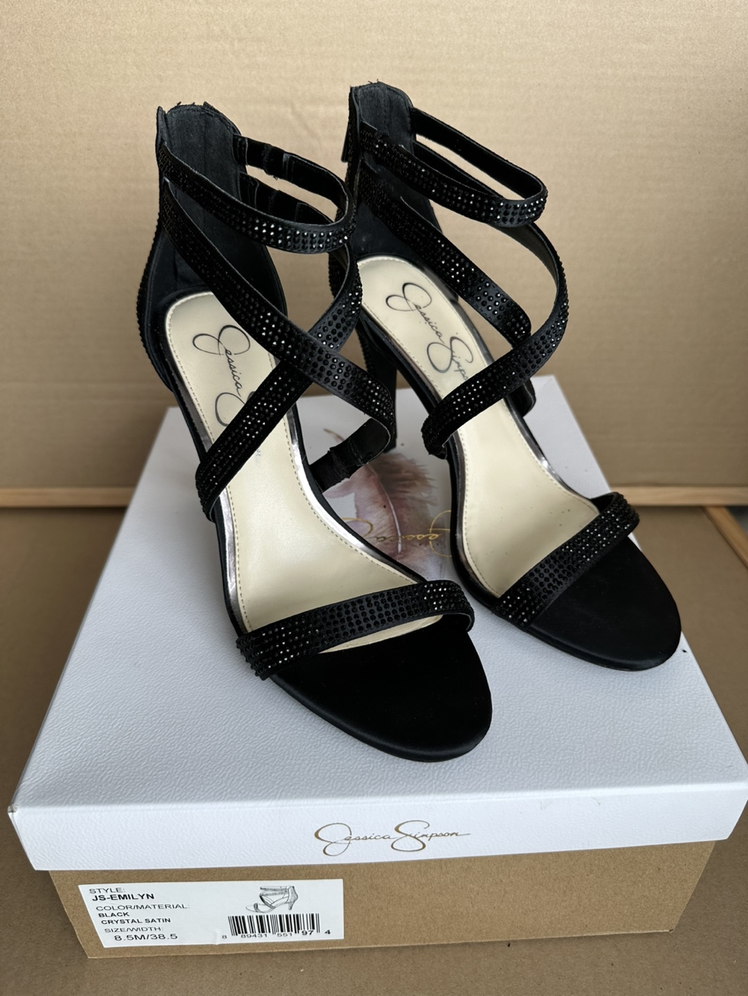 Jessica Simpson Women's Black Crystal Satin Heels, Size 8.5M