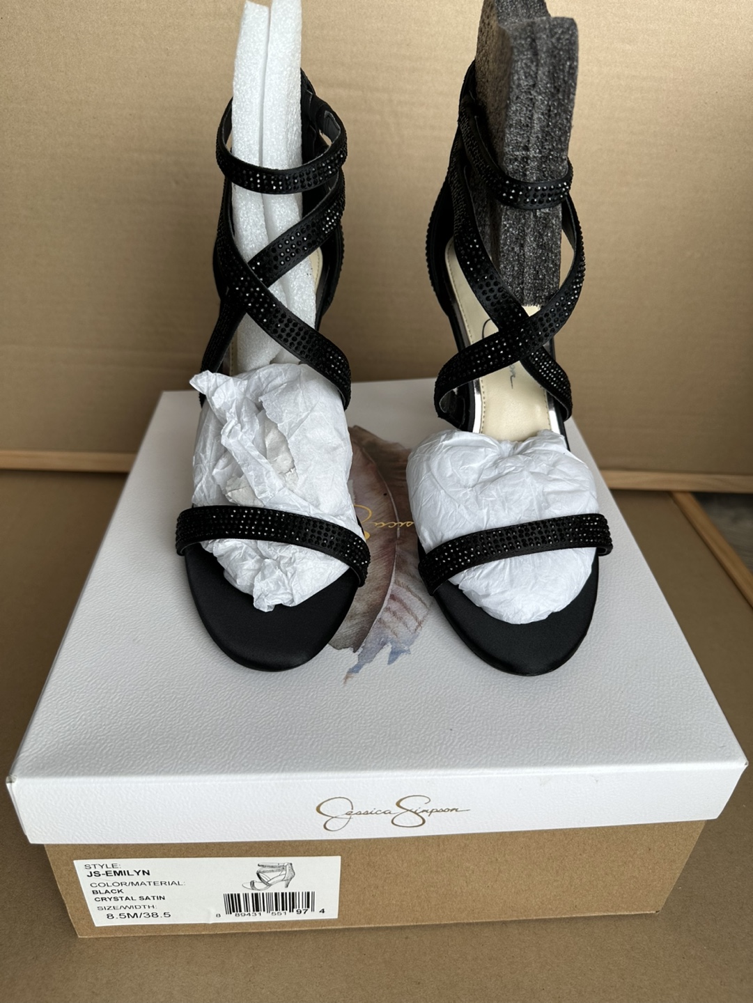 Jessica Simpson Women's Black Crystal Satin Heels, Size 8.5M - photo 5
