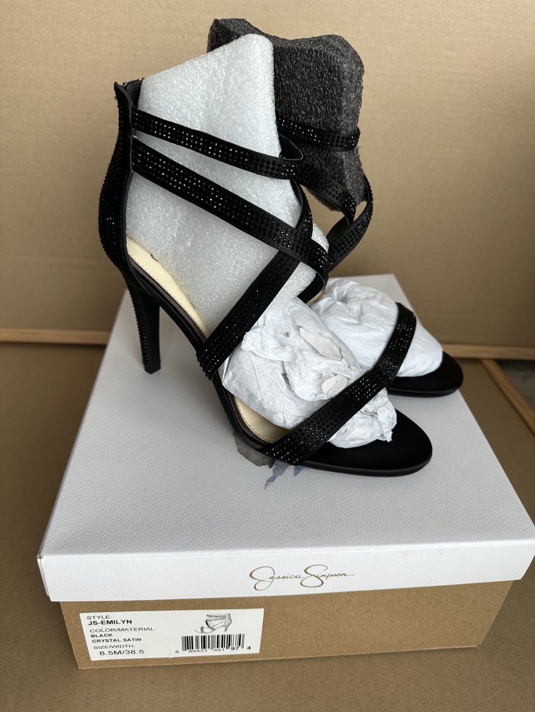 Jessica Simpson Women's Black Crystal Satin Heels, Size 8.5M - photo 3
