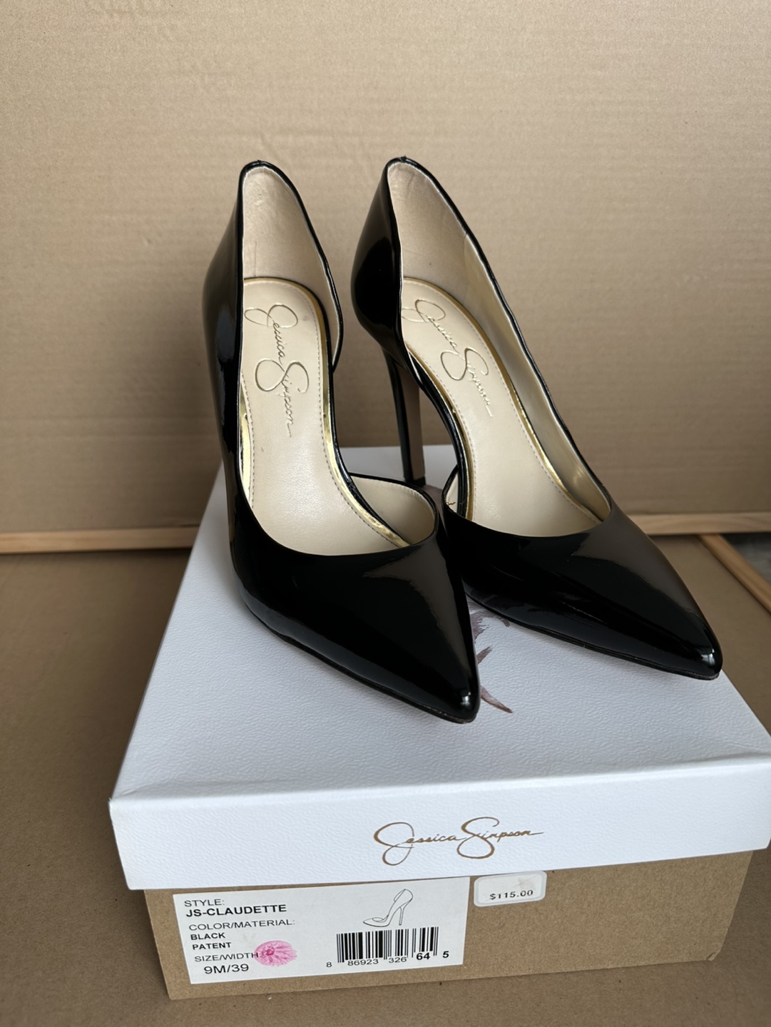 Jessica Simpson Claudette Black Patent Leather Heels - Size 9