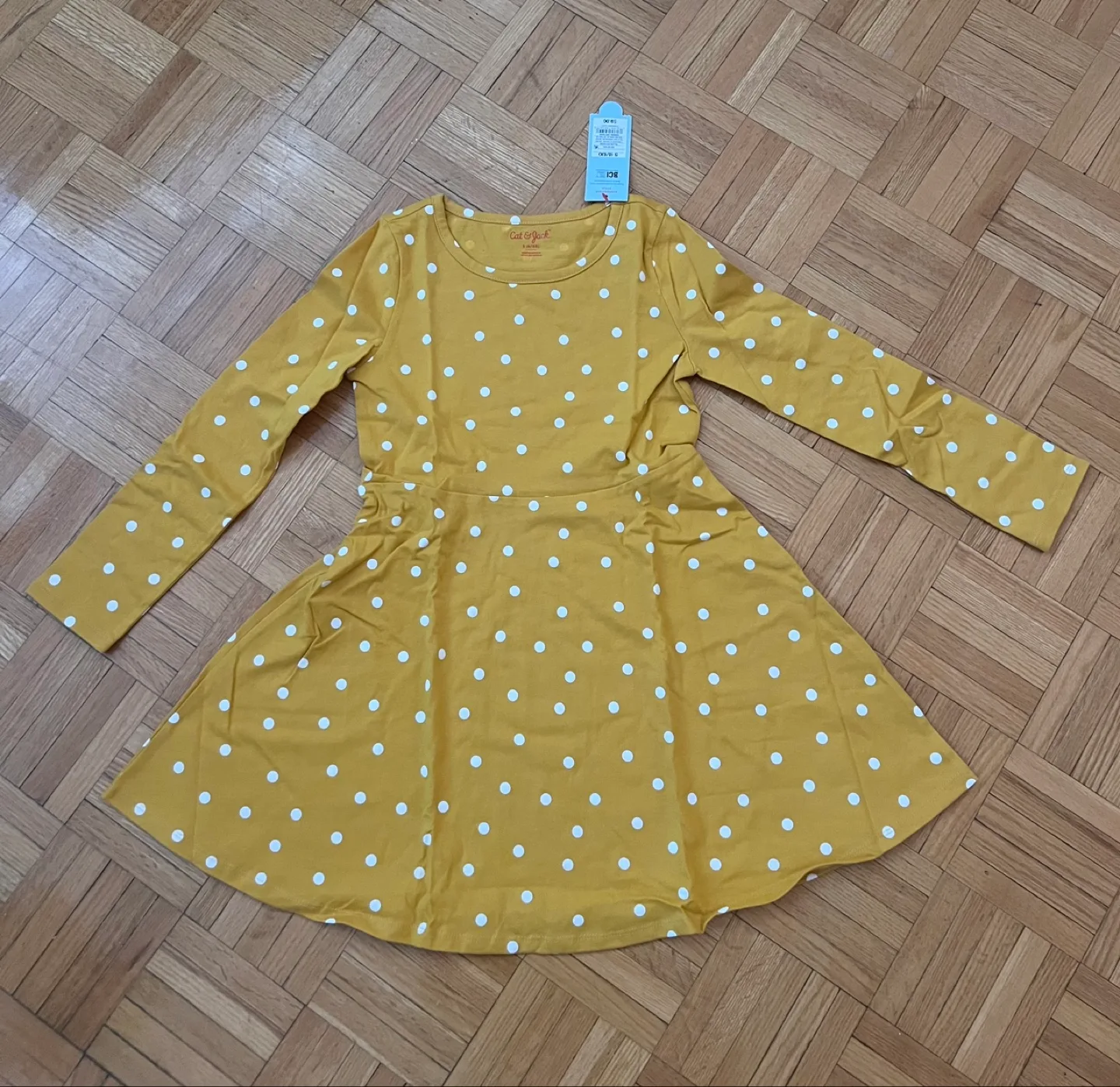 Cat & Jack Girls Fit & Flare Yellow Polka Dot Dress thumbnail