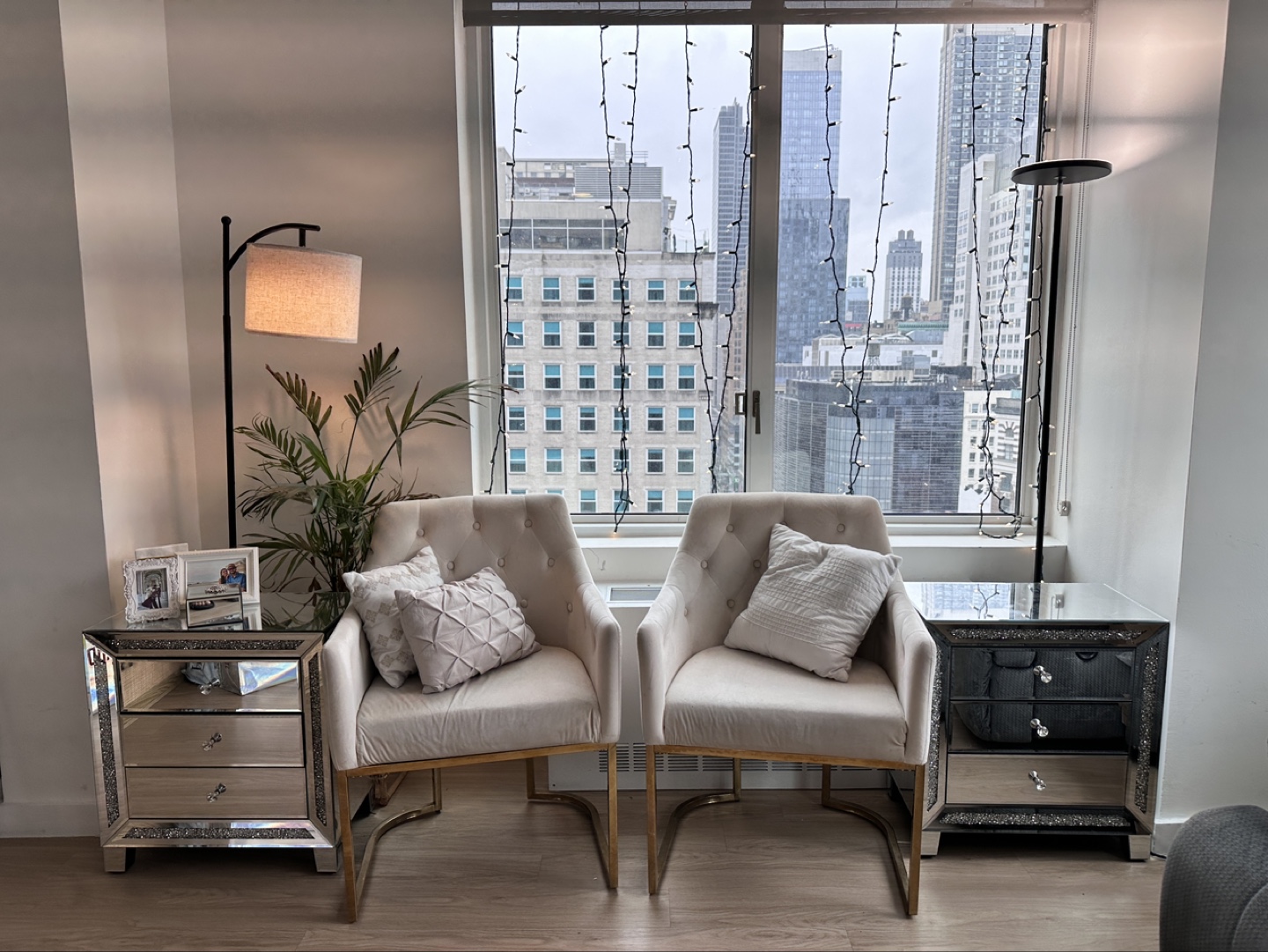 Pair of Beige Accent Chairs with Gold Legs - photo 2