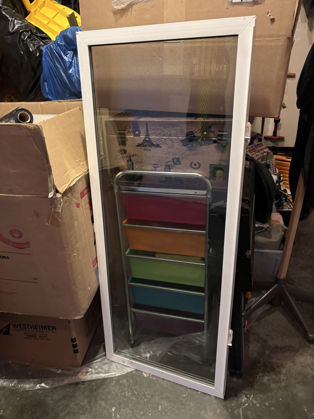 White framed glass panel
