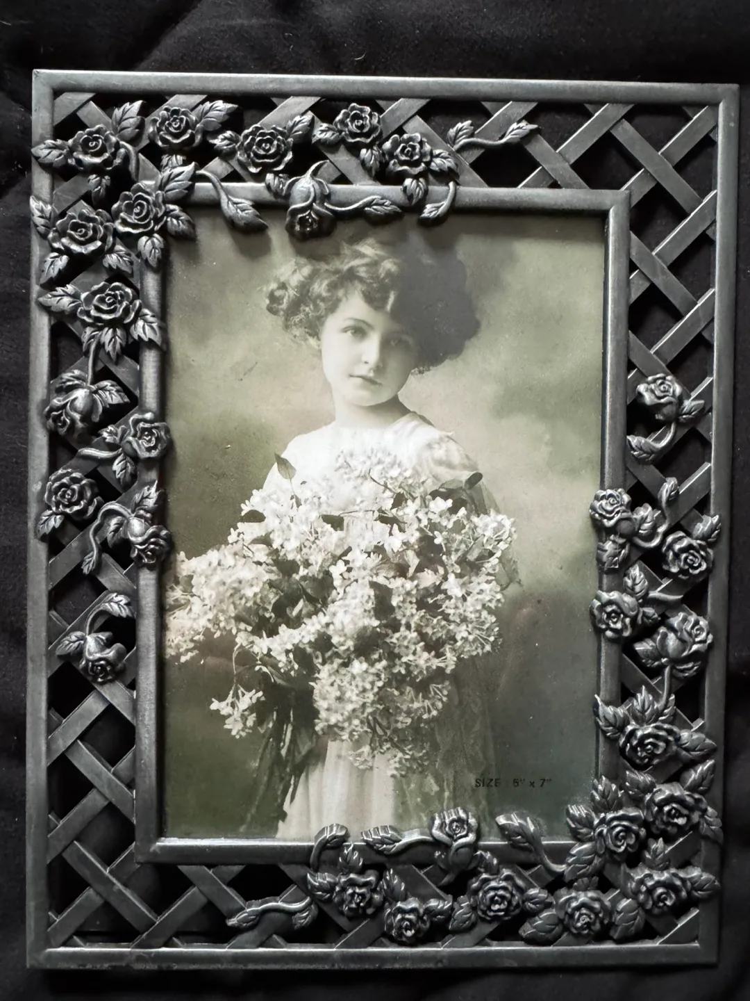 Vintage Pewter Rose Picture Frame image indicator(2)